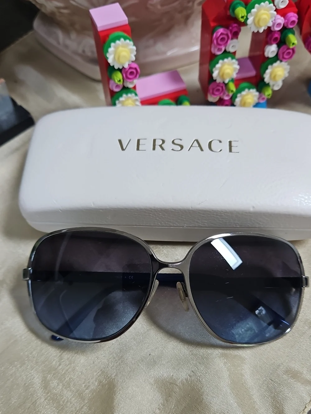 Versace Women’s Sunglasses with Black Gradient Lenses and Silver Frame